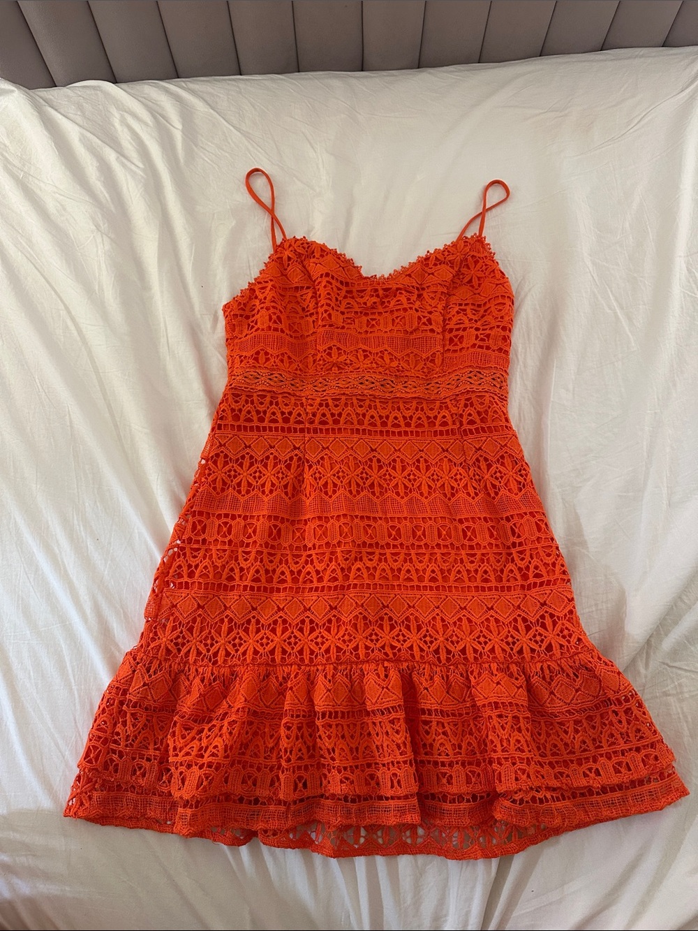 Women's Spaghetti Strap Lace Sundress in Bright Orange